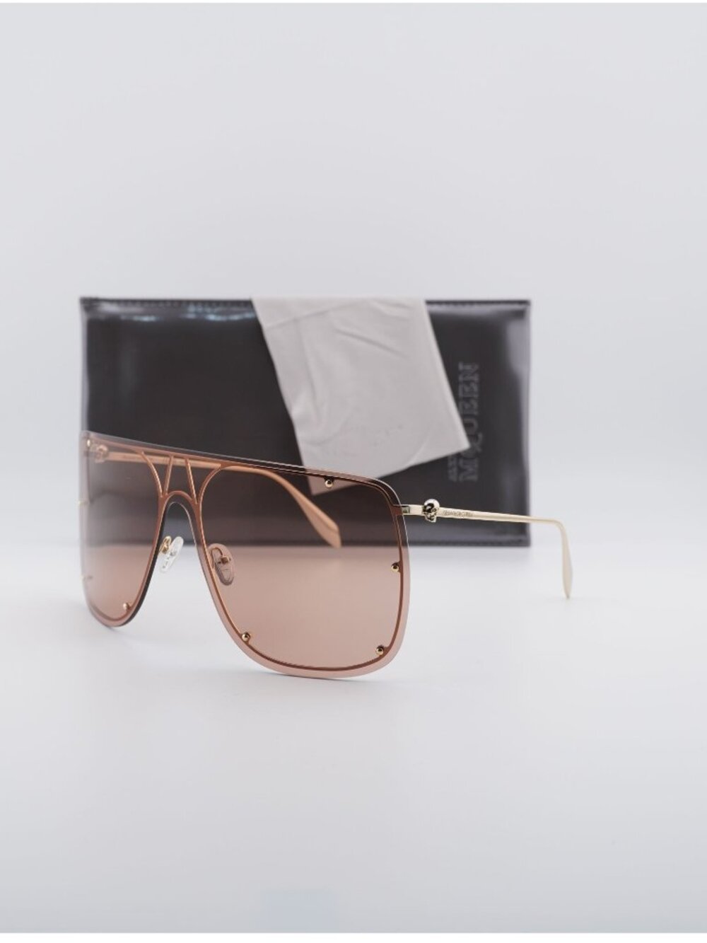 Alexander McQueen AM0313S 002 Shield Sunglasses - Gold / Grey